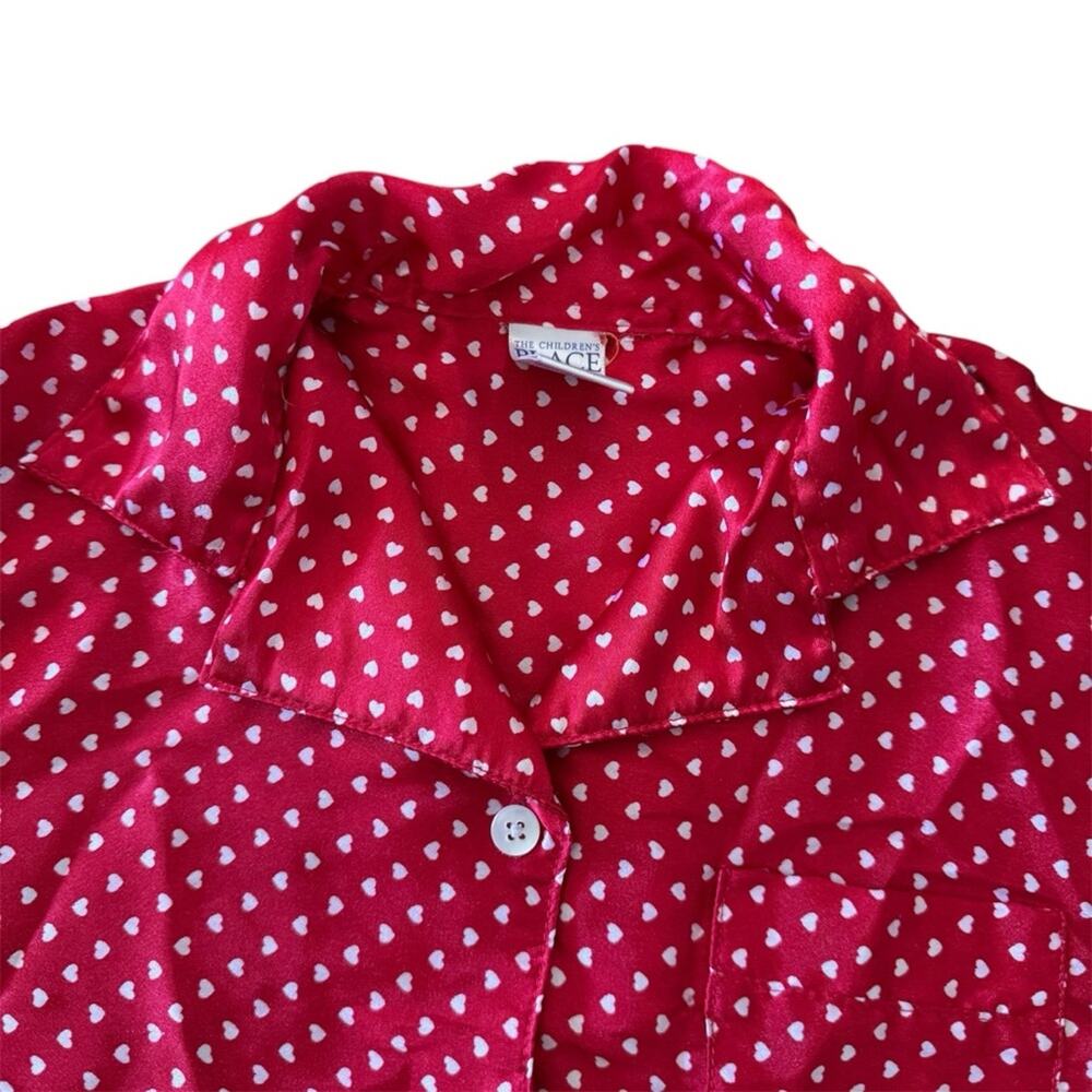 The Children’s Place Girls Red Nightgown Pajamas Long Sleeve Hearts Size M 7/8